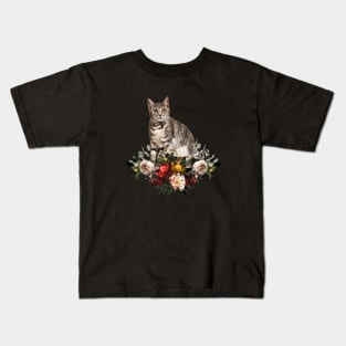 Flowers Cat Cute Cat Collage Illustration Kids T-Shirt